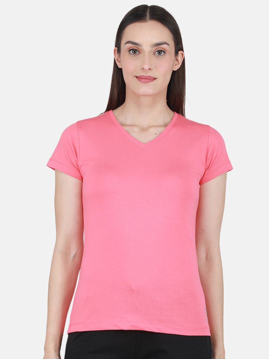 

rock it V-Neck Short Sleeves Cotton T-Shirt, Pink