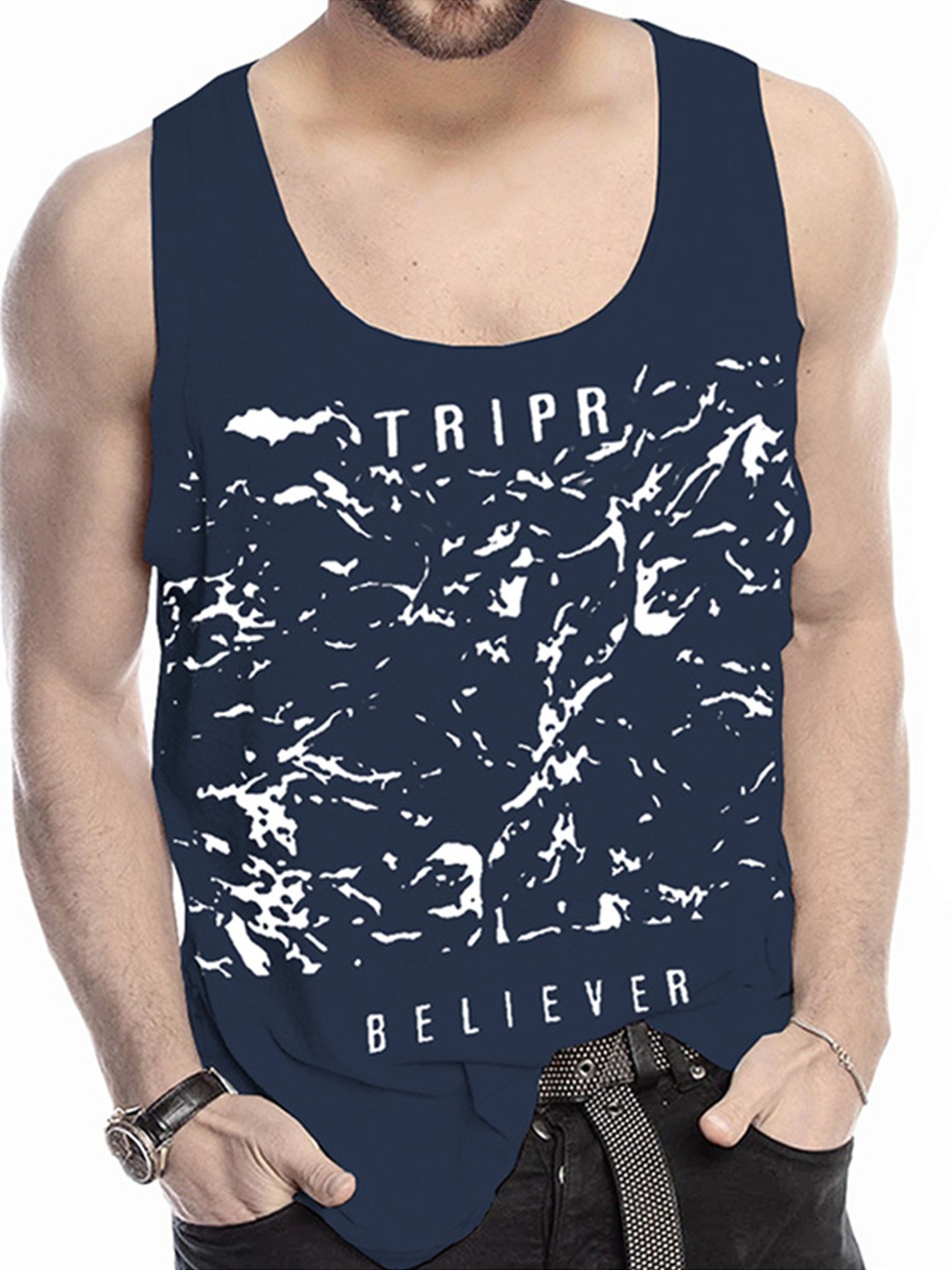 

TRIPR Pack Of 2 Printed Cotton Innerwear Vests, Navy blue