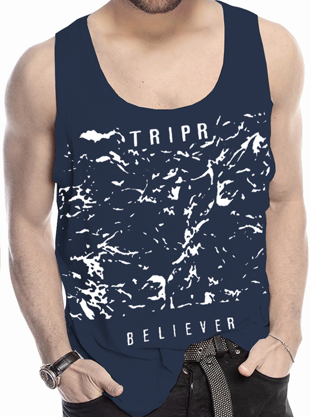 

TRIPR Pack Of 2 Printed Cotton Gym Vests, White