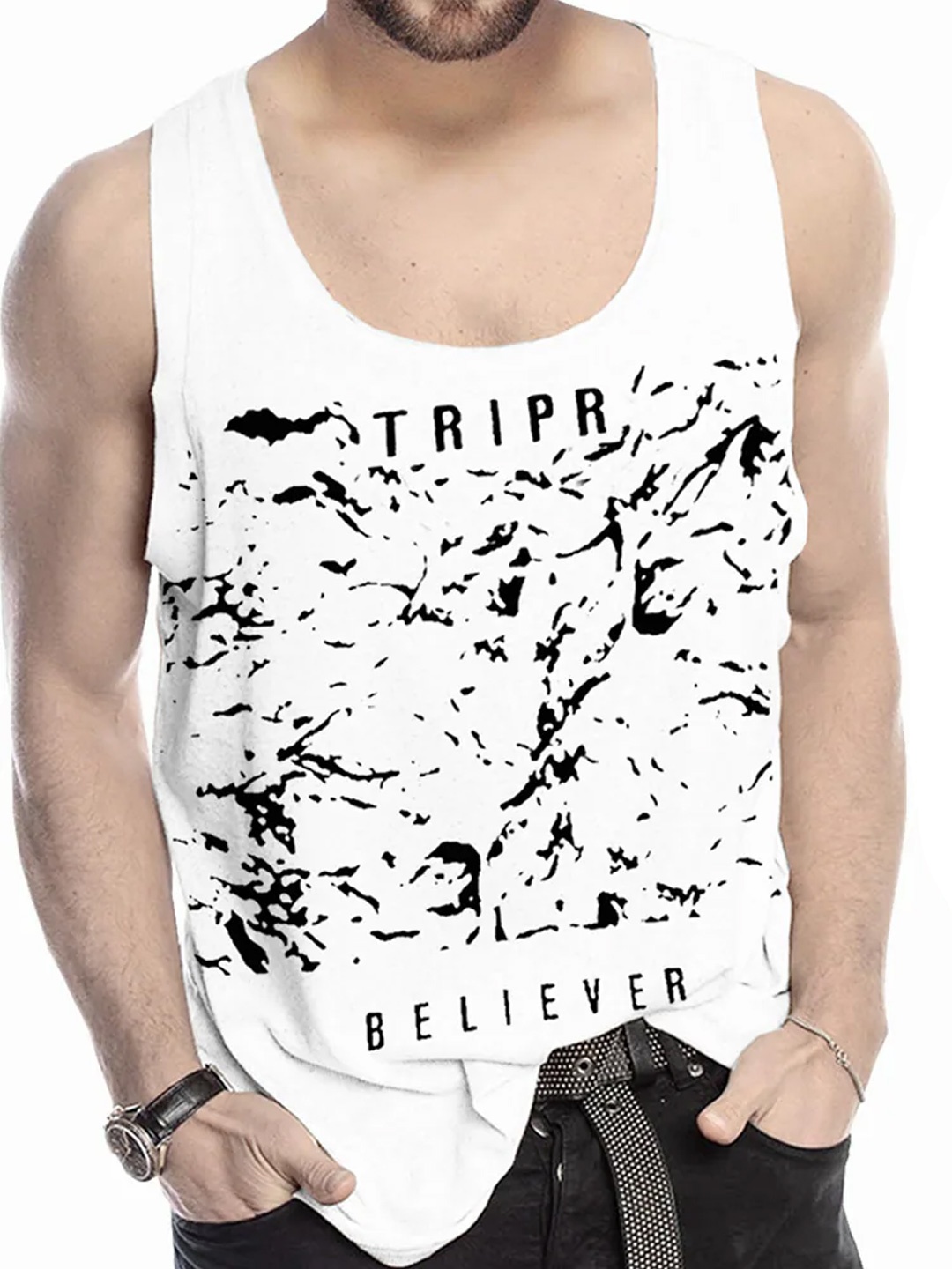 

TRIPR Pack Of 2 Printed Cotton Gym Vests, Olive