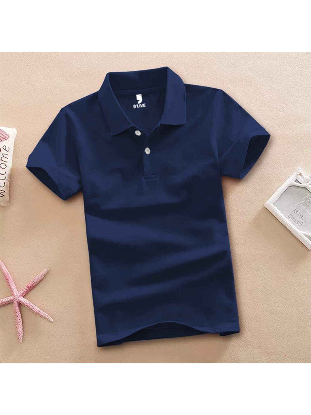

BLIVE Boys Polo Collar Cotton T-Shirt, Navy blue