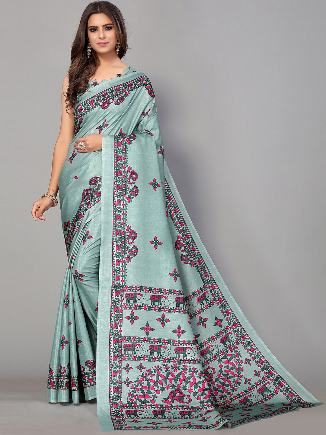 

GORGONE Ethnic Motifs Saree, Turquoise blue