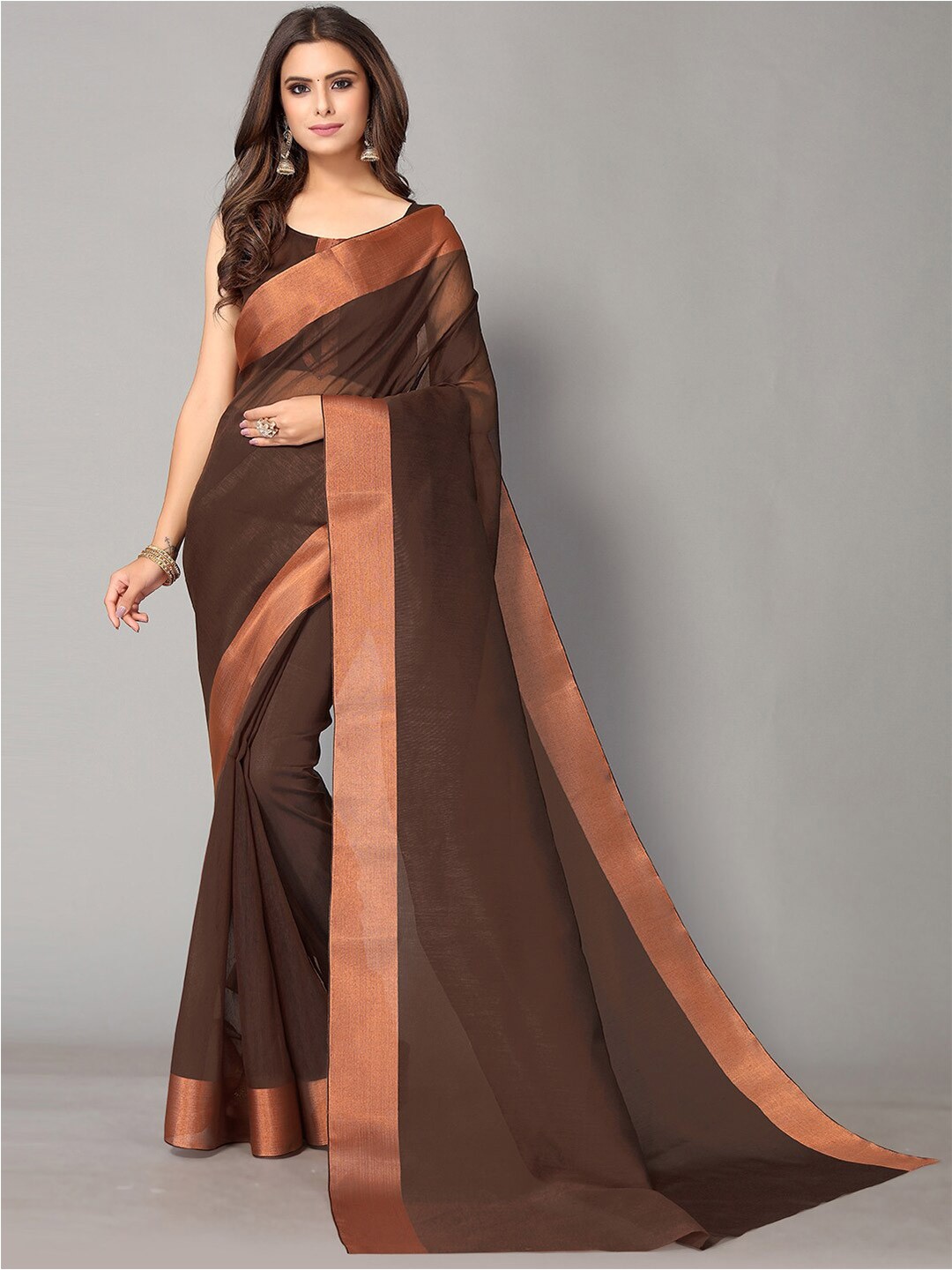 

GORGONE Zari Detailed Saree, Brown