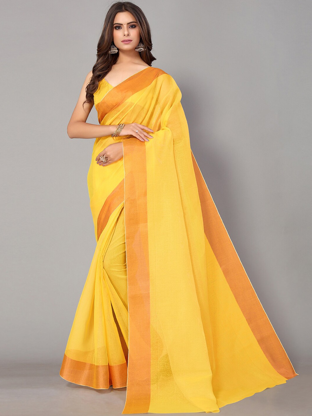 

GORGONE Yellow & Copper-Toned Zari Saree