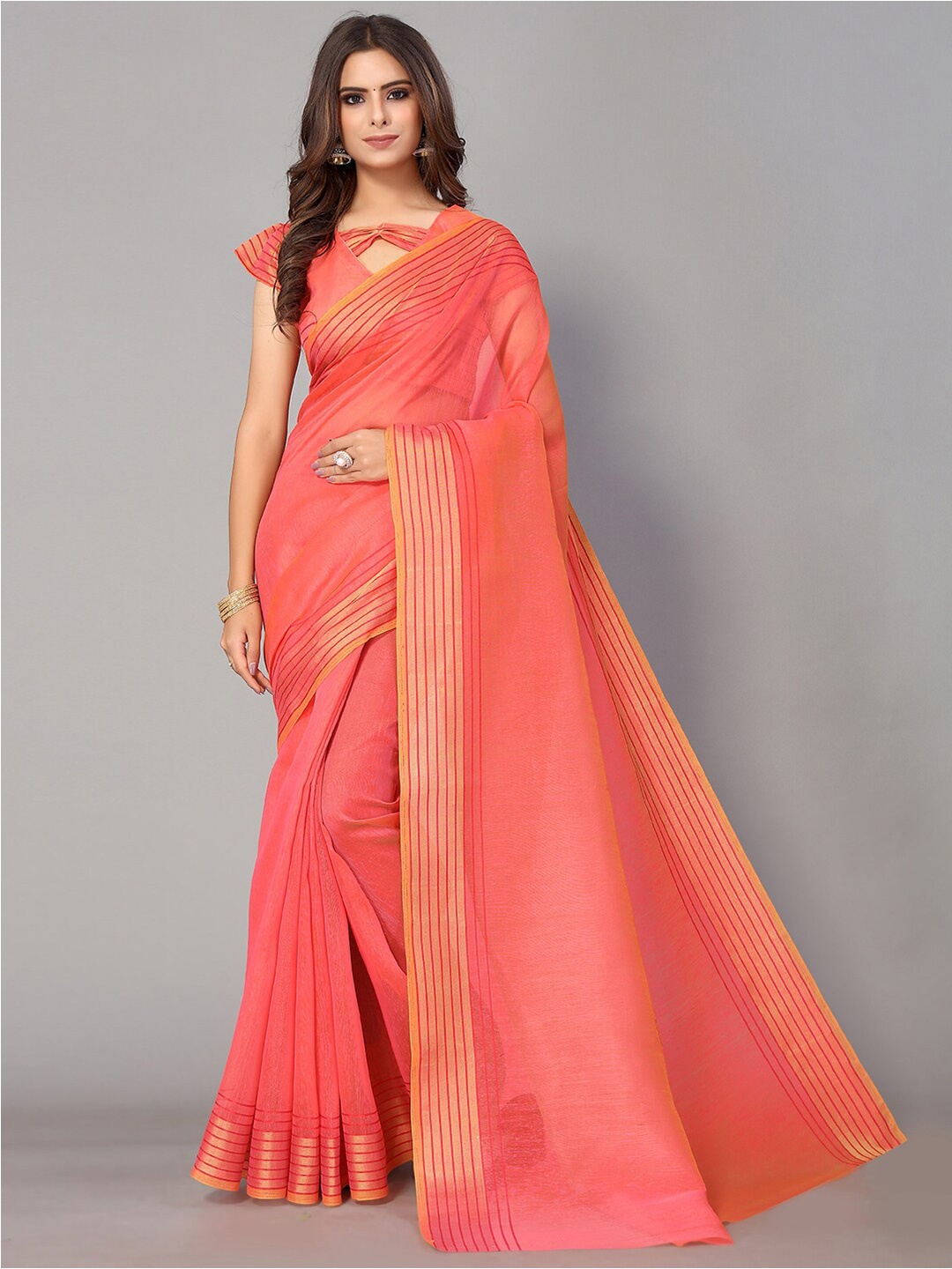 

GORGONE Pink & Gold-Toned Saree