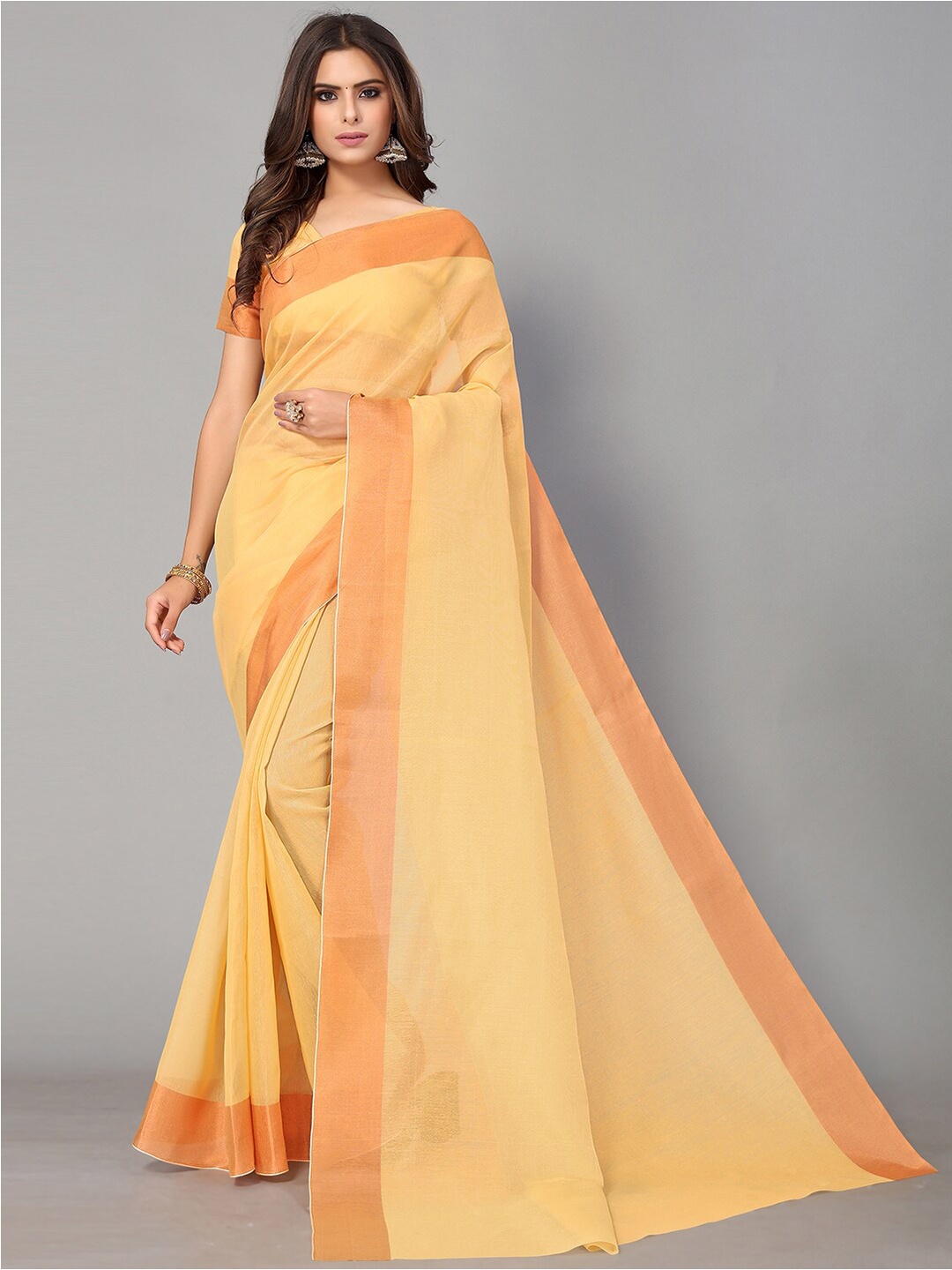 

GORGONE Yellow & Gold-Toned Zari Saree