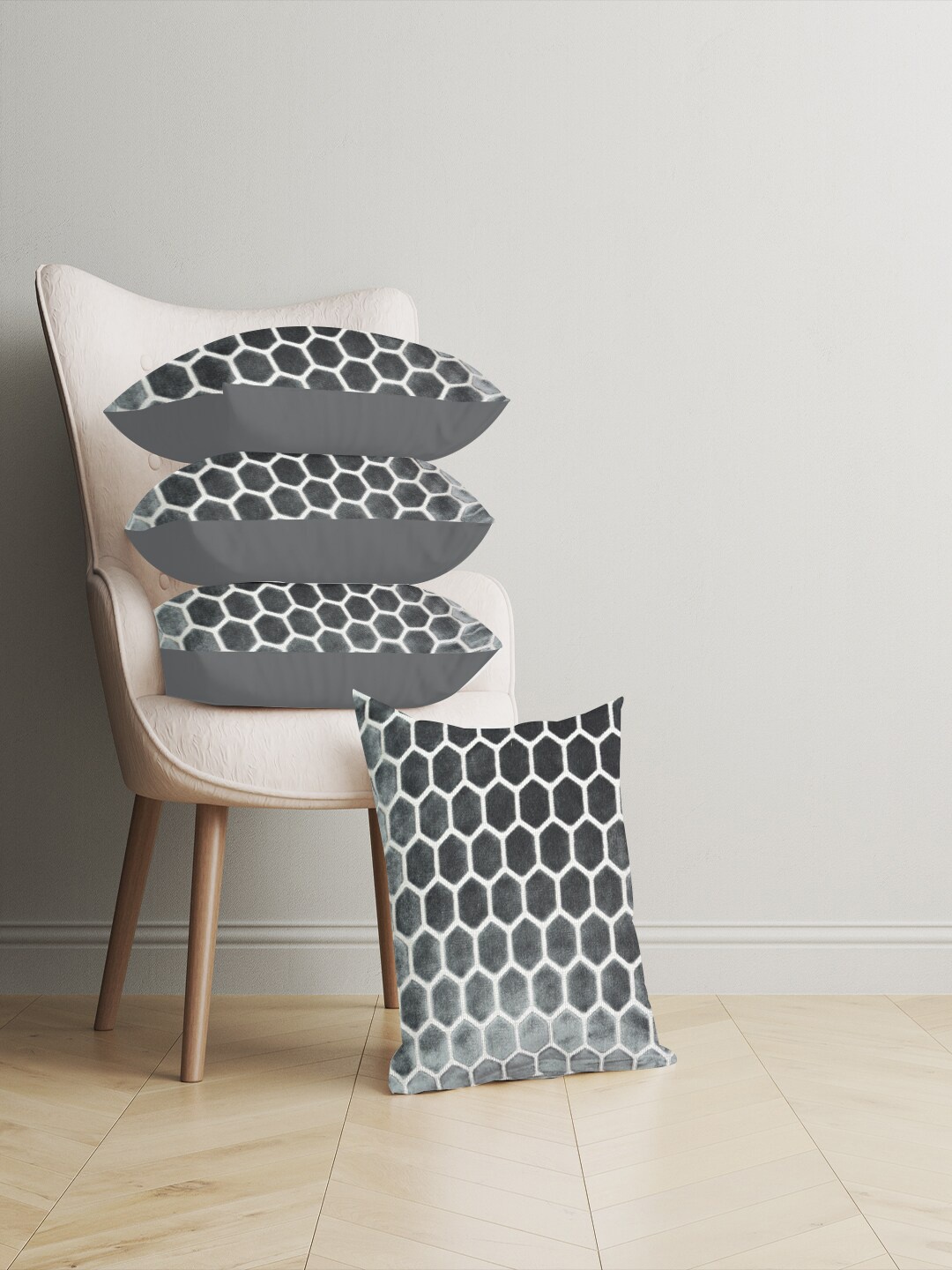 

Just Home Grey & White 4 Pieces Geometric Printed Velvet Square Cushion Covers