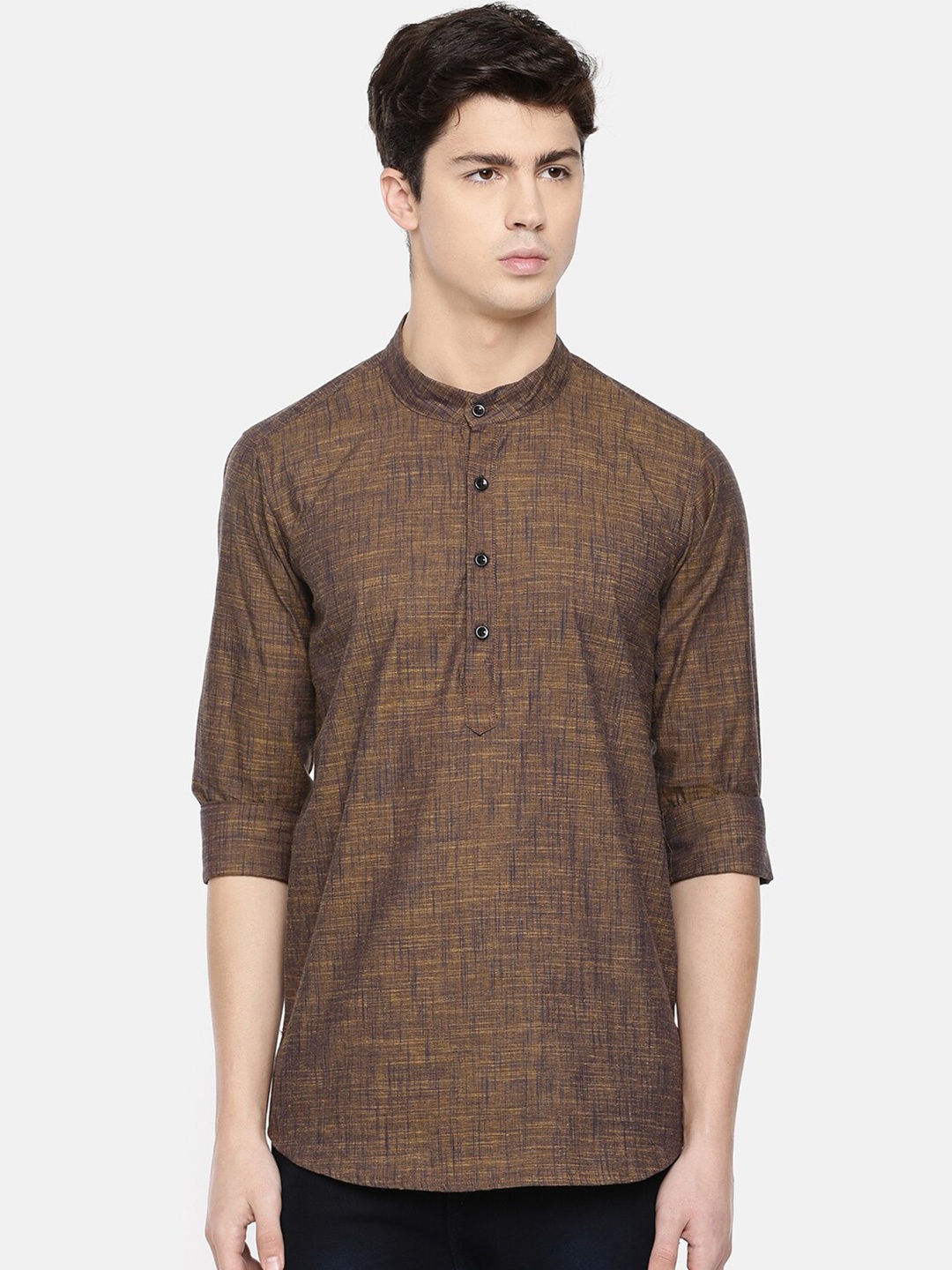 

Cross Court Geometric Woven Design Pure Cotton Regular Kurta, Brown
