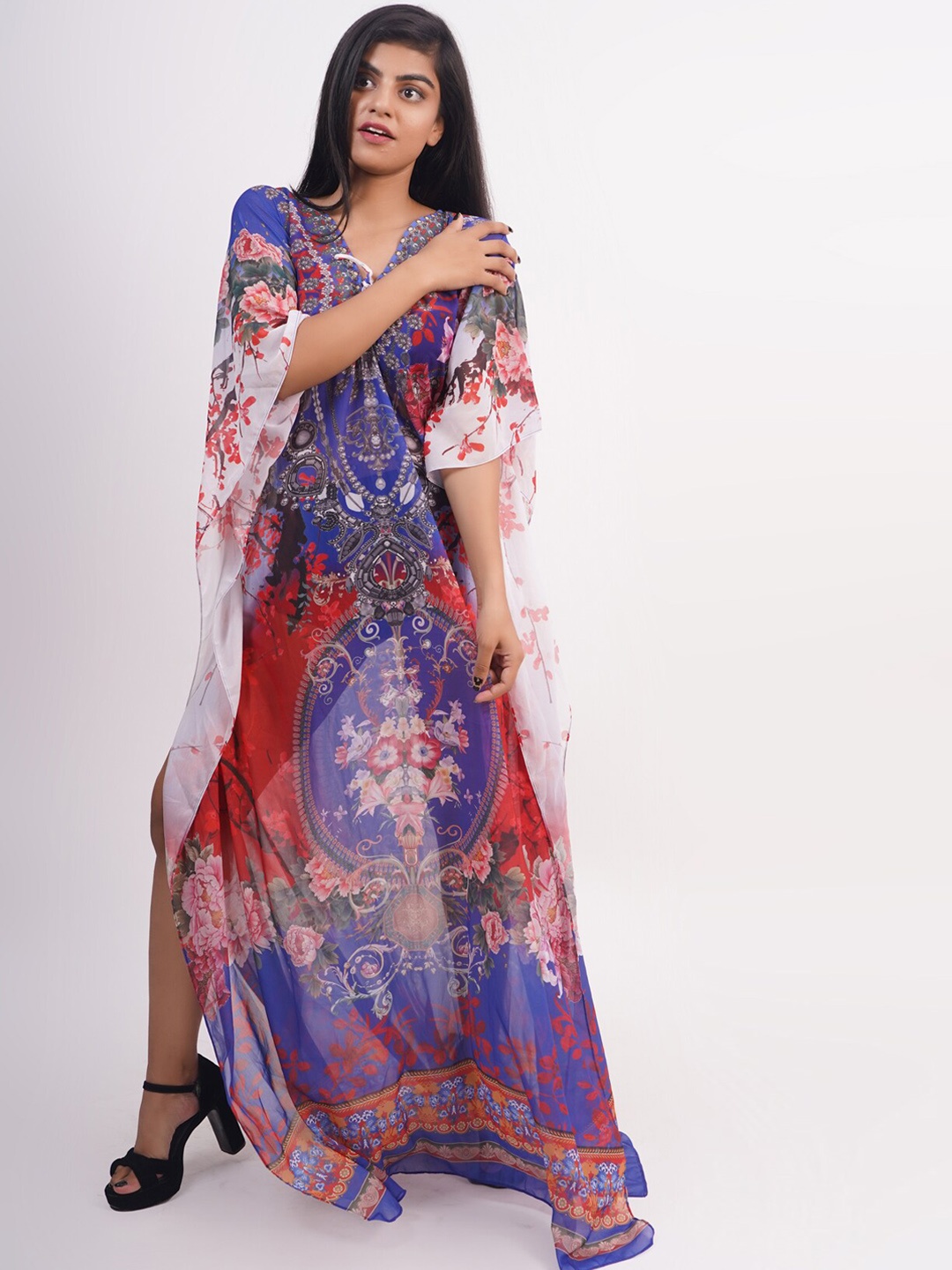 

Rajoria Instyle Abstract Printed V-Neck Kaftan Style Coverup Dress, Blue