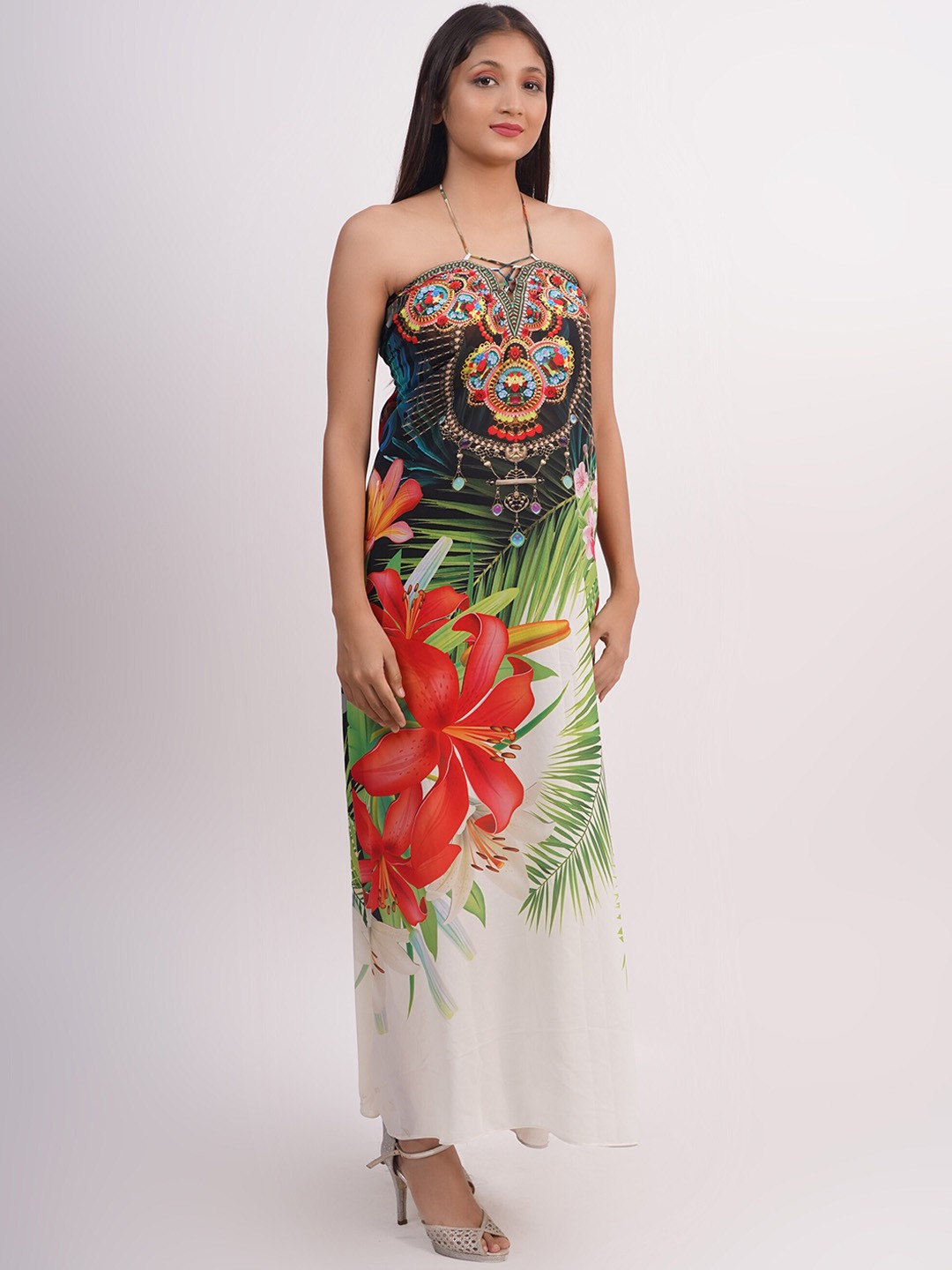 

Rajoria Instyle Abstract Printed V-Neck Kaftan Style Coverup Dress, Green