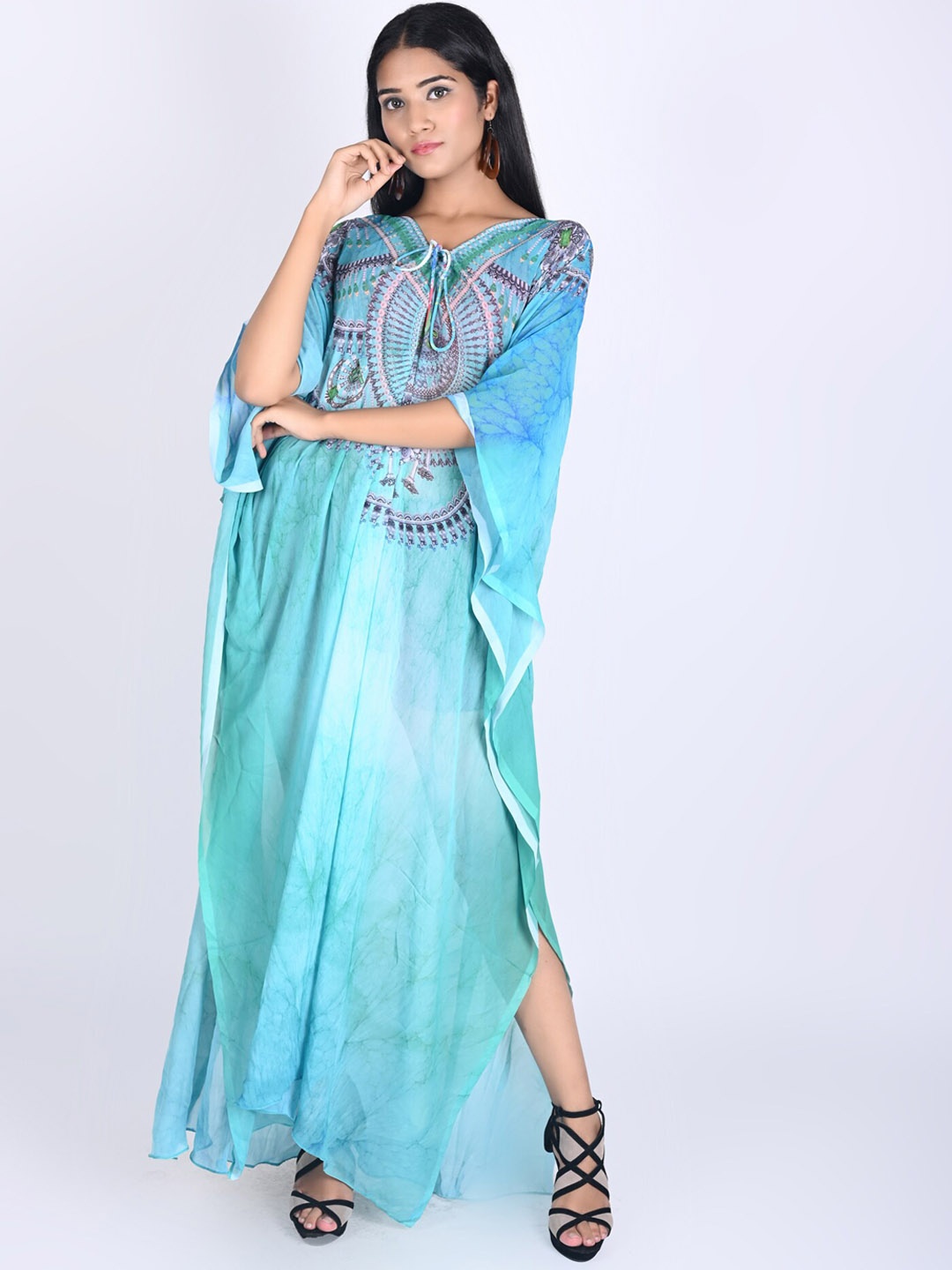 

Rajoria Instyle Abstract Printed V-Neck Kaftan Style Coverup Dress, Blue