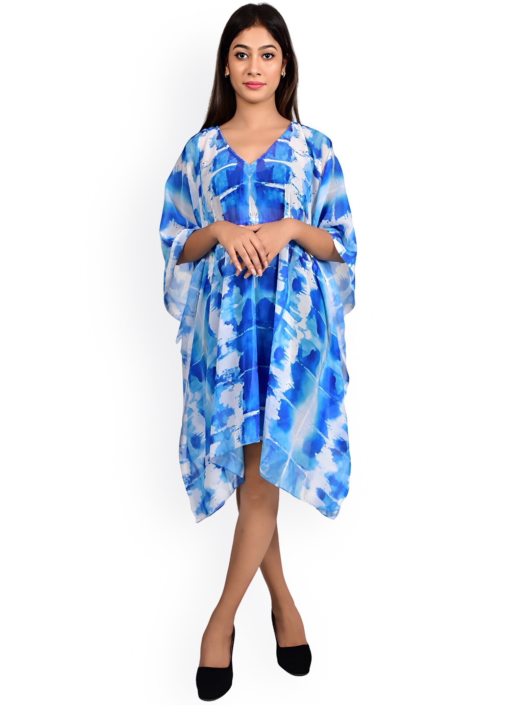 

Rajoria Instyle Abstract Printed V-Neck Kaftan Style Coverup Dress, Blue