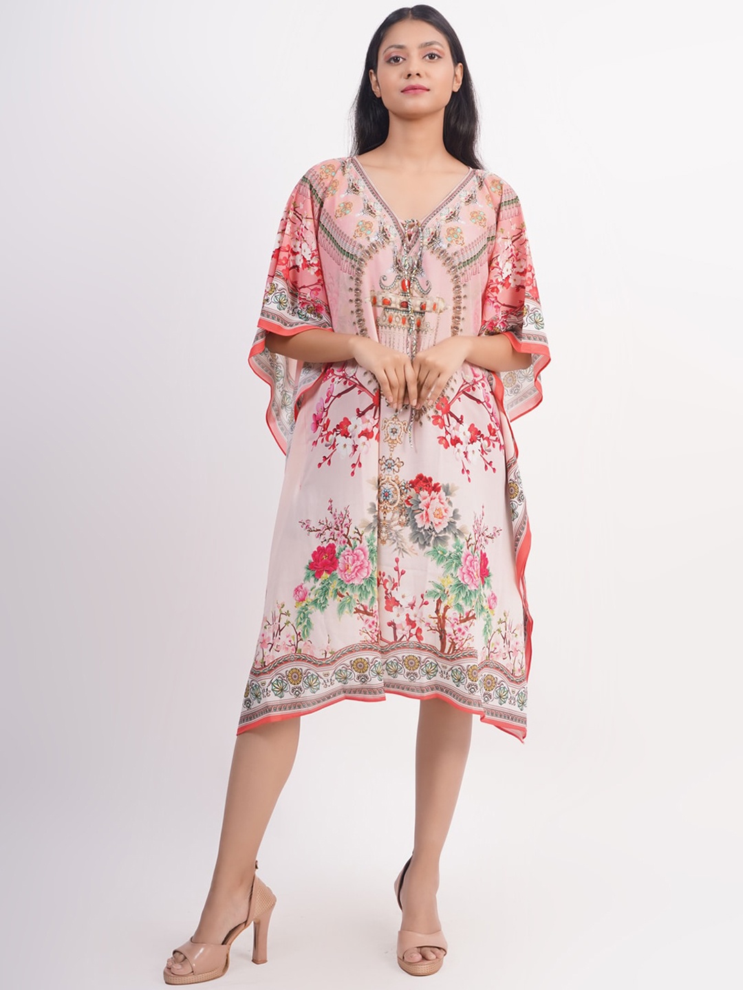 

Rajoria Instyle Printed Beach Cover-up Kaftan Dress, Pink
