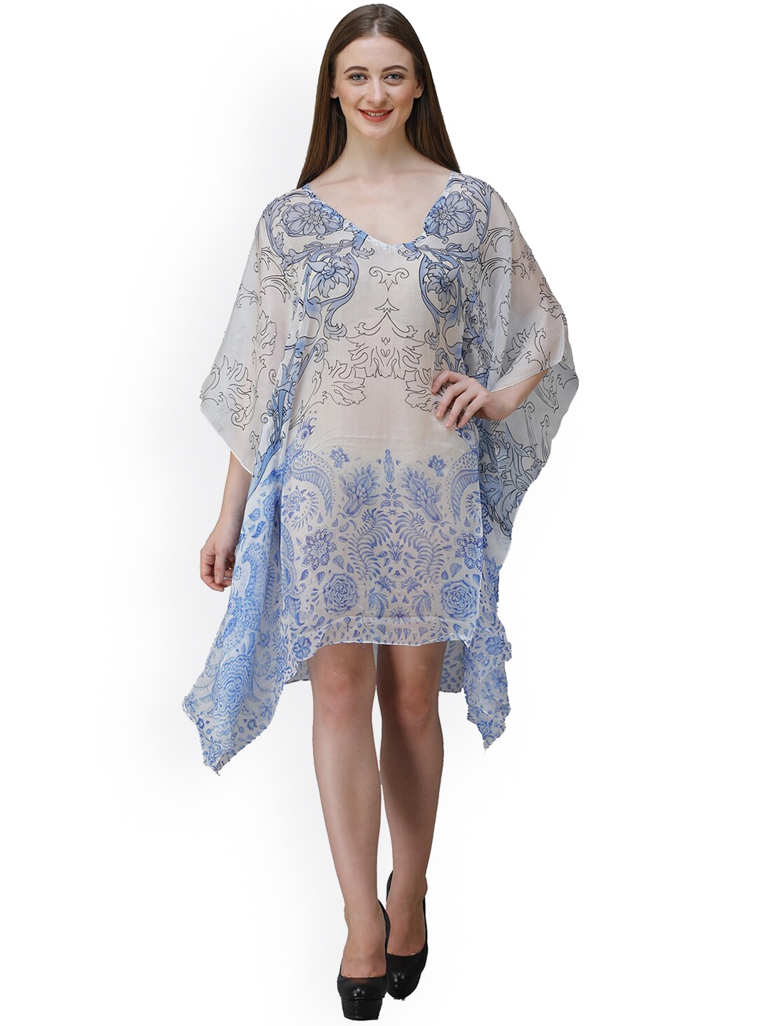 

Rajoria Instyle Abstract Printed V-Neck Kaftan Style Coverup Dress, Blue