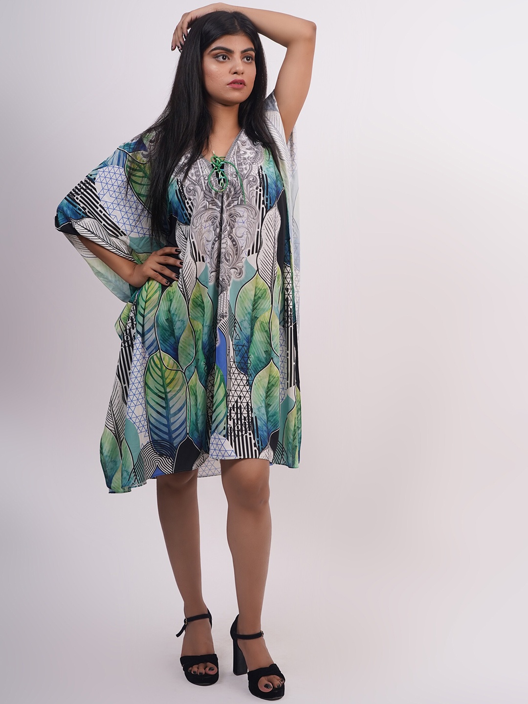 

Rajoria Instyle Abstract Printed V-Neck Kaftan Style Coverup Dress, Multi