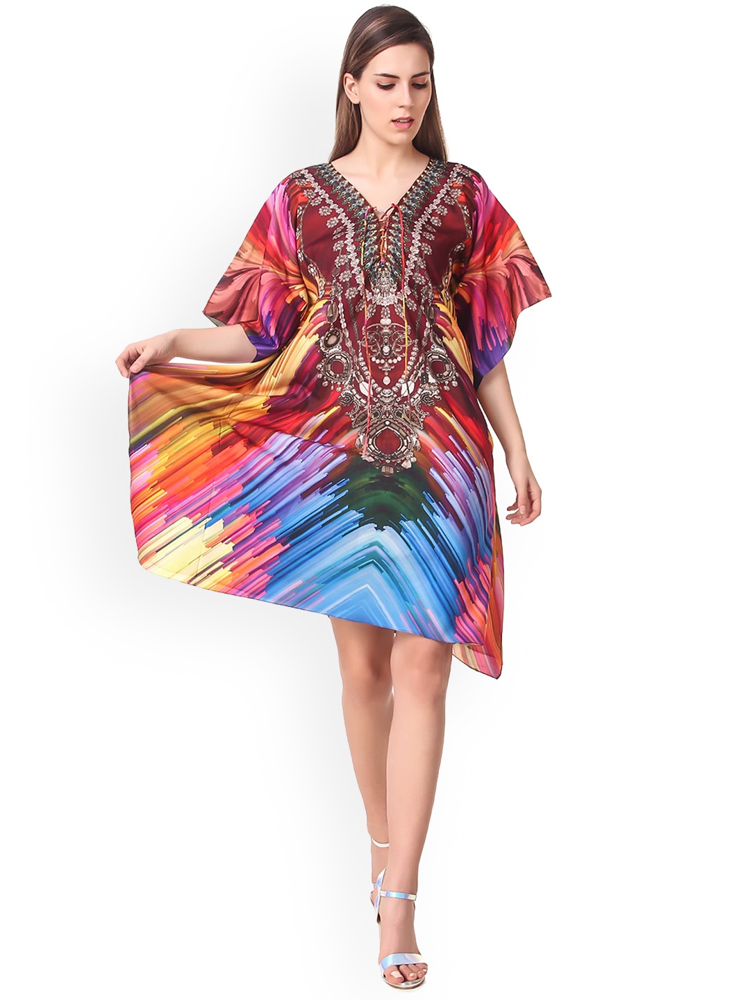 

Rajoria Instyle Women Printed Kaftan Swimwear Cover-Up Dress, Red