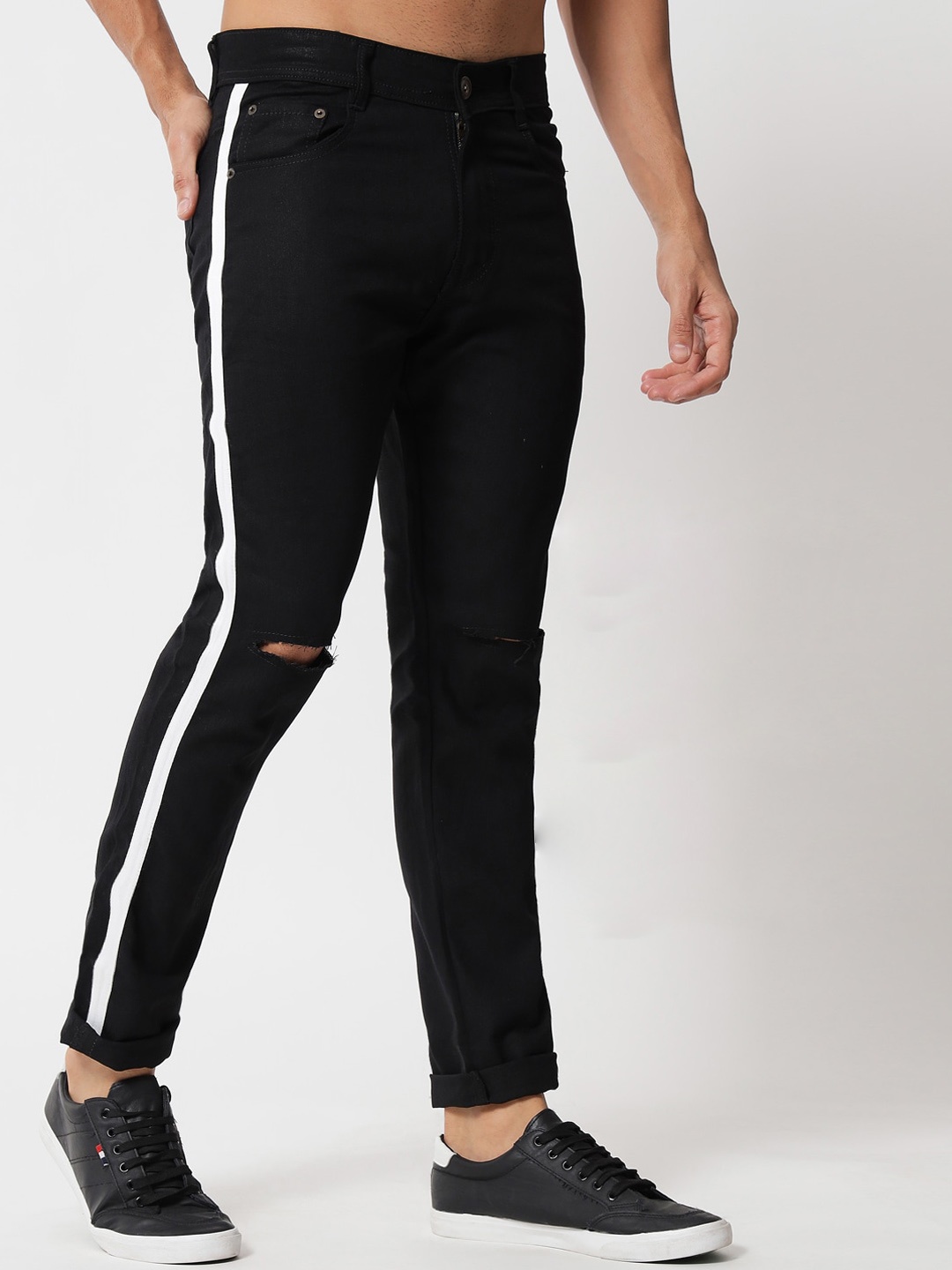 

UNITED DENIM Men Slim Fit Slash Knee Stretchable Jeans, Black