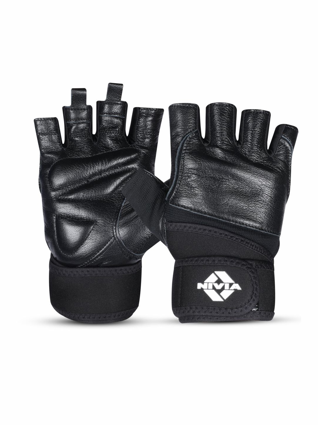 

Nivia Venom Leather Neoprene Strap Weightlifting Gloves with Palm Protection, Black