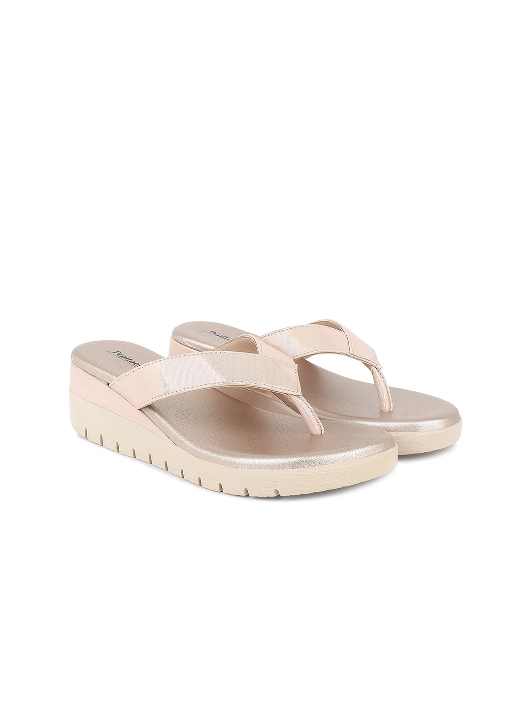

PEPITOES Rose Gold Flatform Sandals with Buckles