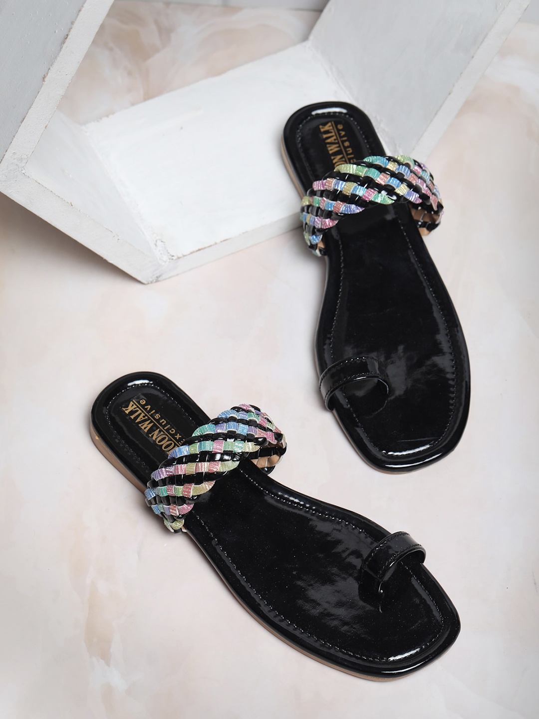 

Moonwalk Braided One Toe Flats, Black