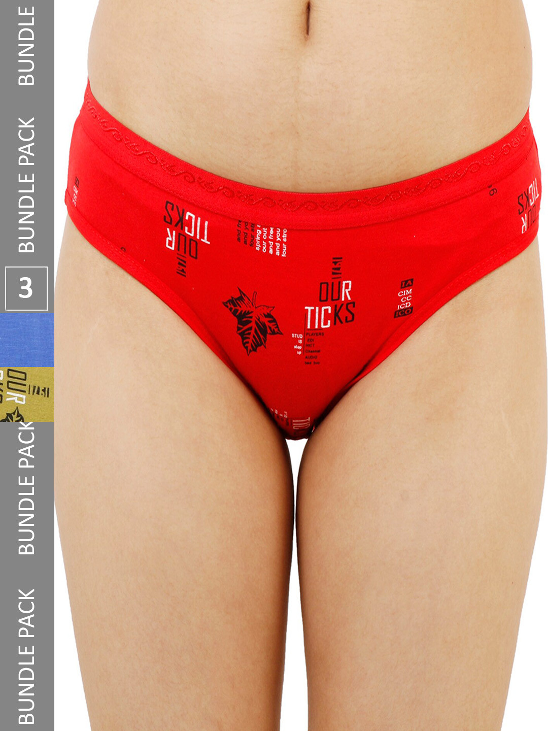 

LADYLAND Women 3Pcs Assorted Mid Waist Full coverage Cotton Briefs