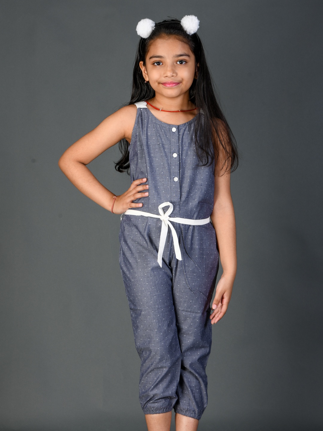 

Kids On Board Girls Cotton Printed Capri Jumpsuit, Grey