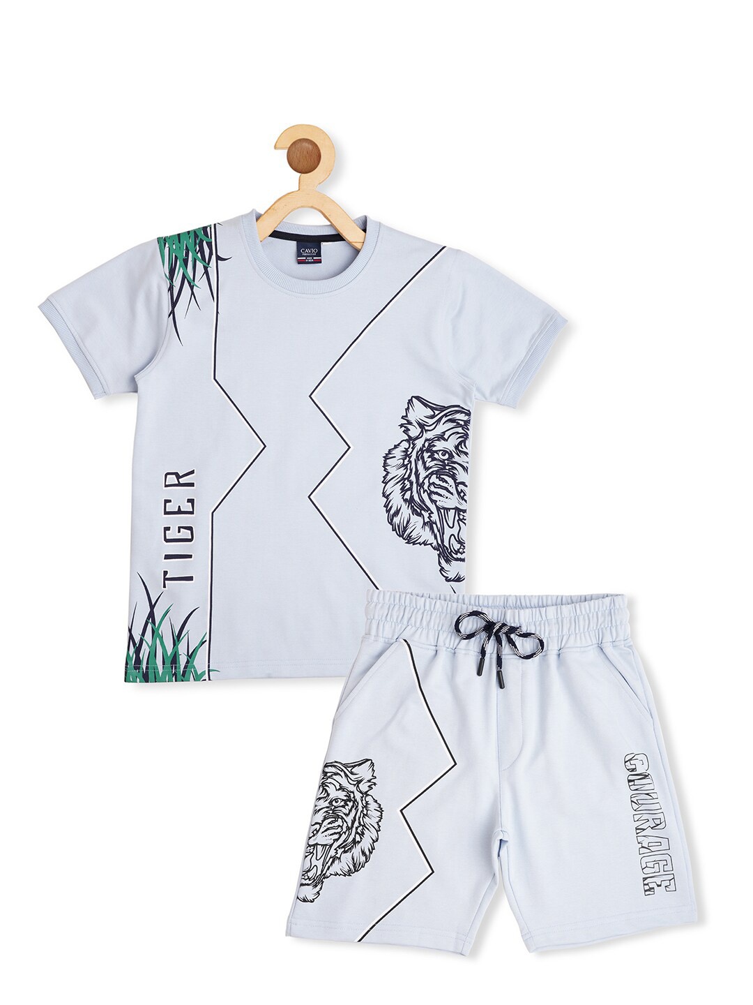 

CAVIO Boys Printed Pure Cotton T-shirt with Shorts, Blue