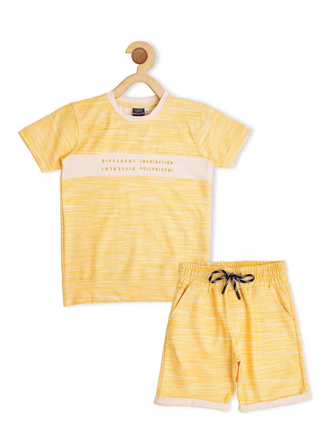 

CAVIO Boys Printed Pure Cotton T-shirt with Shorts, Yellow