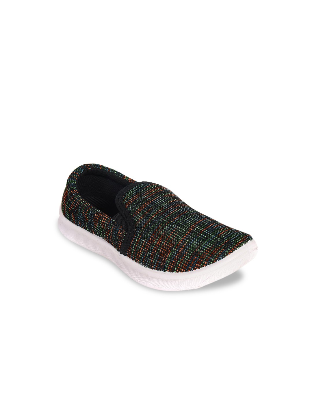 

Ajanta Kids Woven Design Lightweight Comfort Insole Contrast Sole Slip-On Sneakers, Black