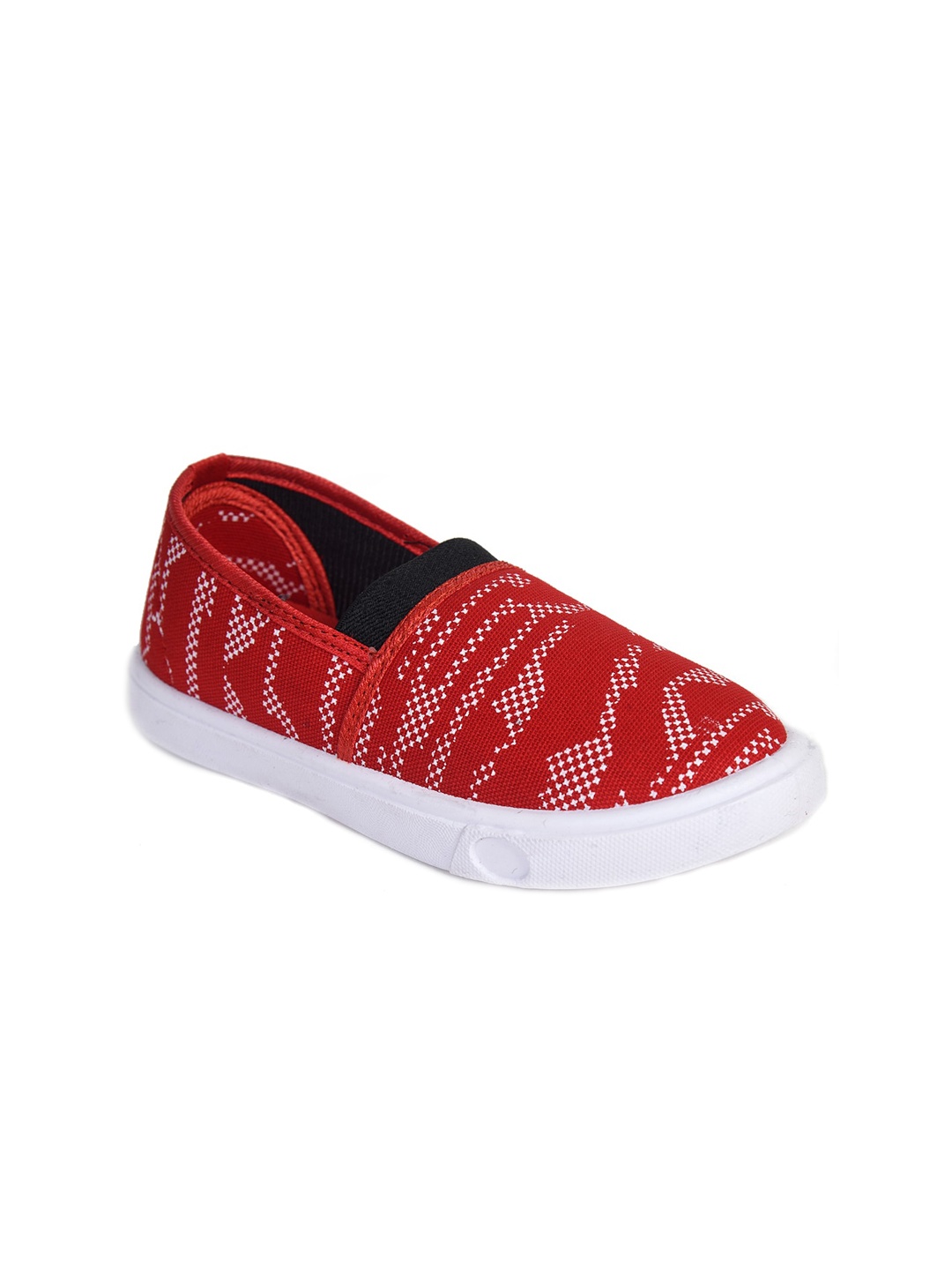 

Ajanta Kids Woven Design Lightweight Textile Comfort Insole Contrast Sole Slip-On Sneakers, Red