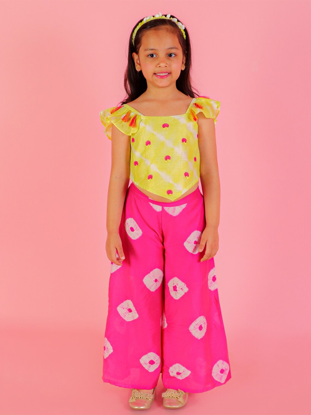 

LIL DRAMA Girls Tie & Dye Top with Palazzos, Pink