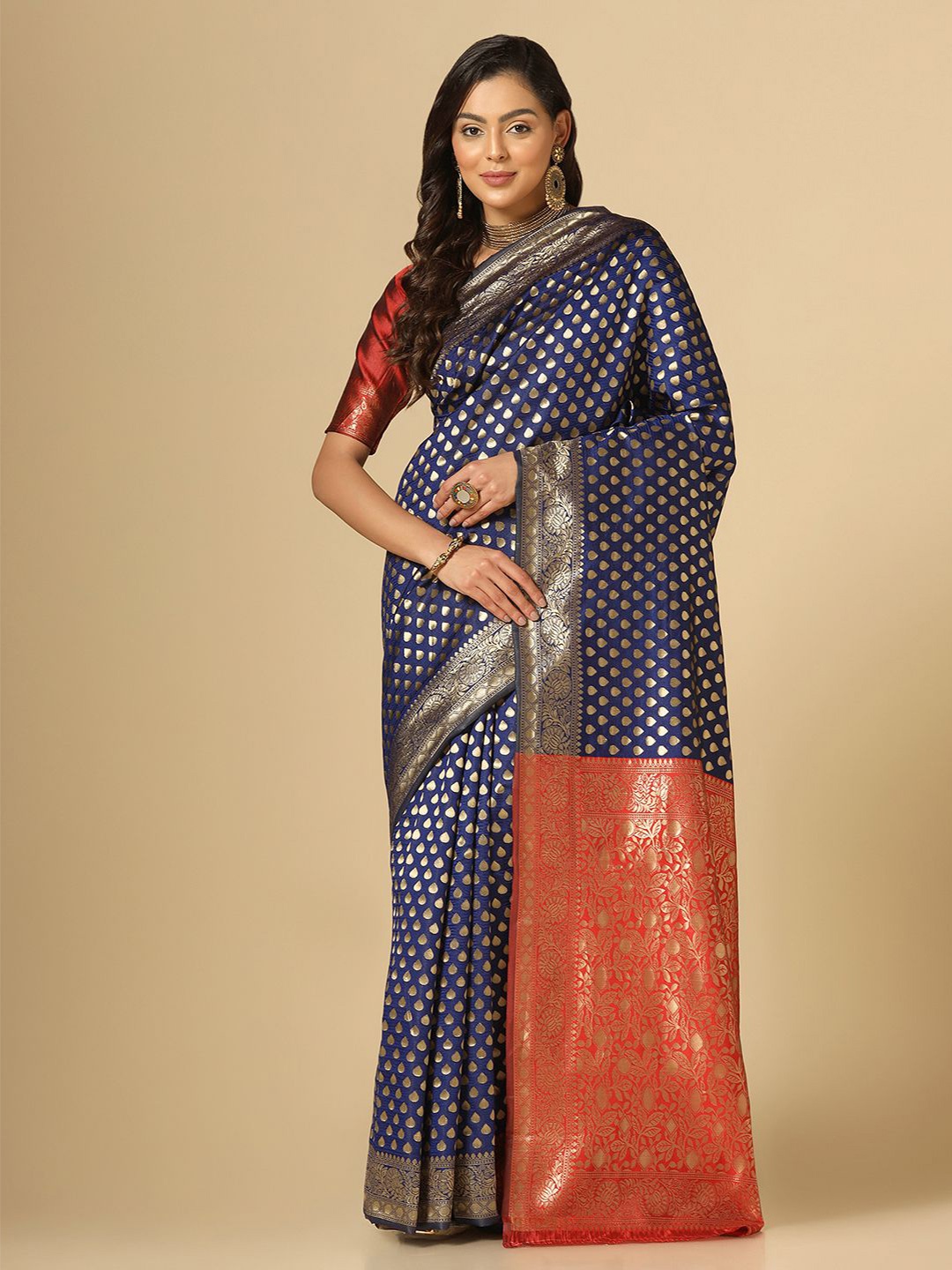 

Mitera Blue Ethnic Motif Woven Design Zari Saree