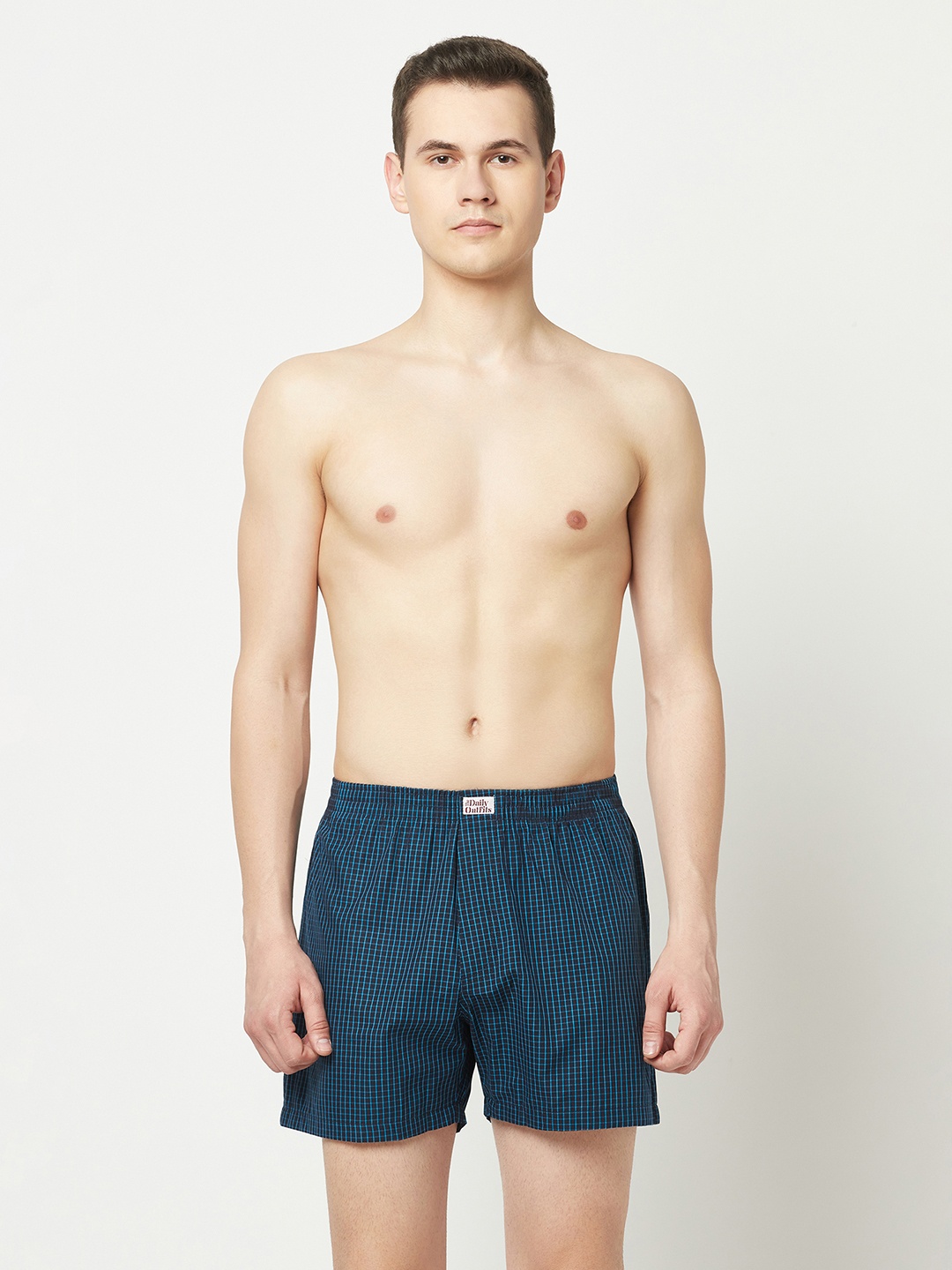 

THE DAILY OUTFITS Men Checked Pure Cotton Boxers, Teal