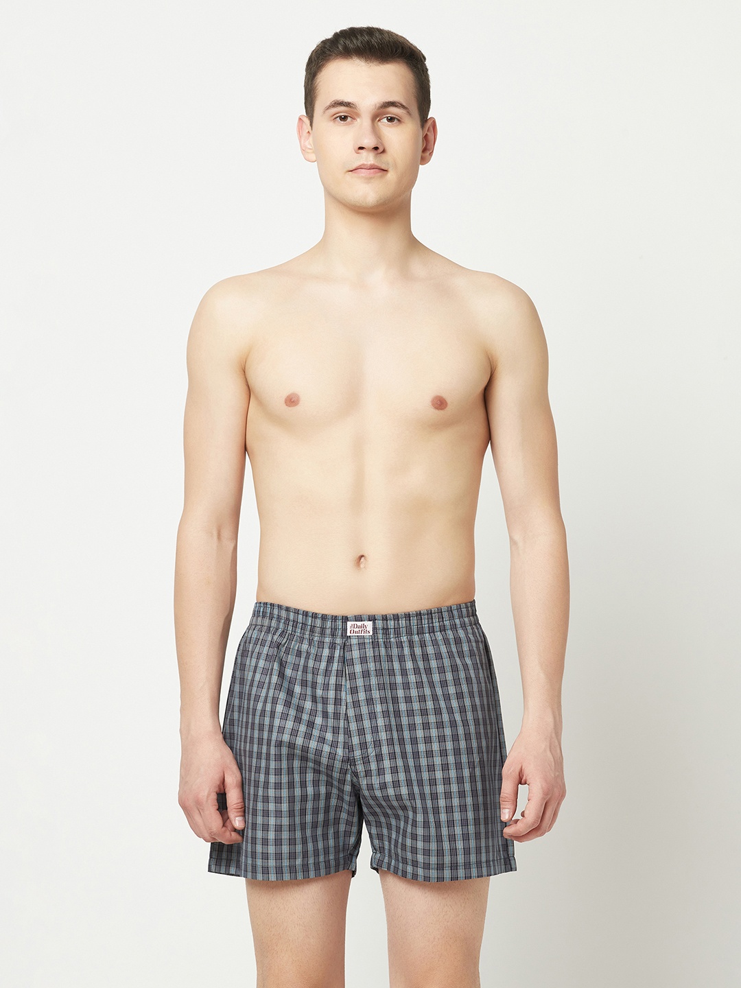 

THE DAILY OUTFITS Men Checked Pure Cotton Boxers, Blue