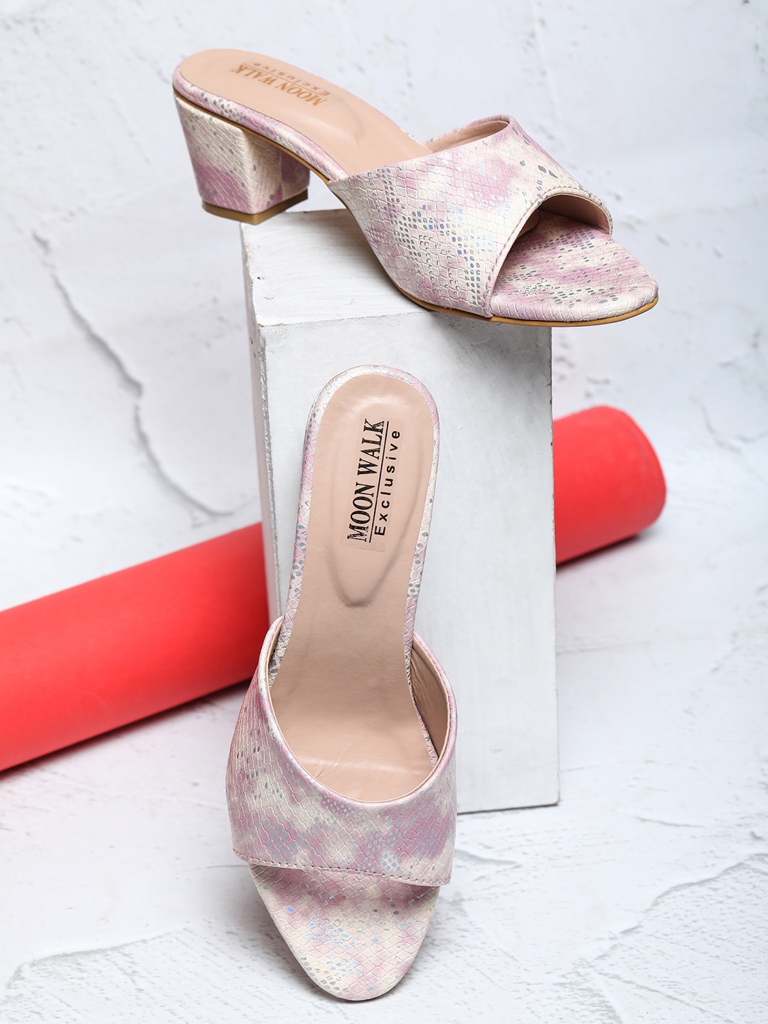 

Moonwalk Textured Open Block Heels, Pink