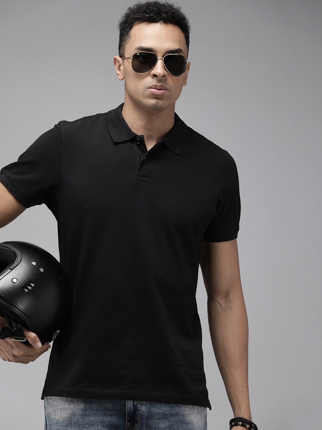 

Roadster Solid Polo Collar T-shirt, Black