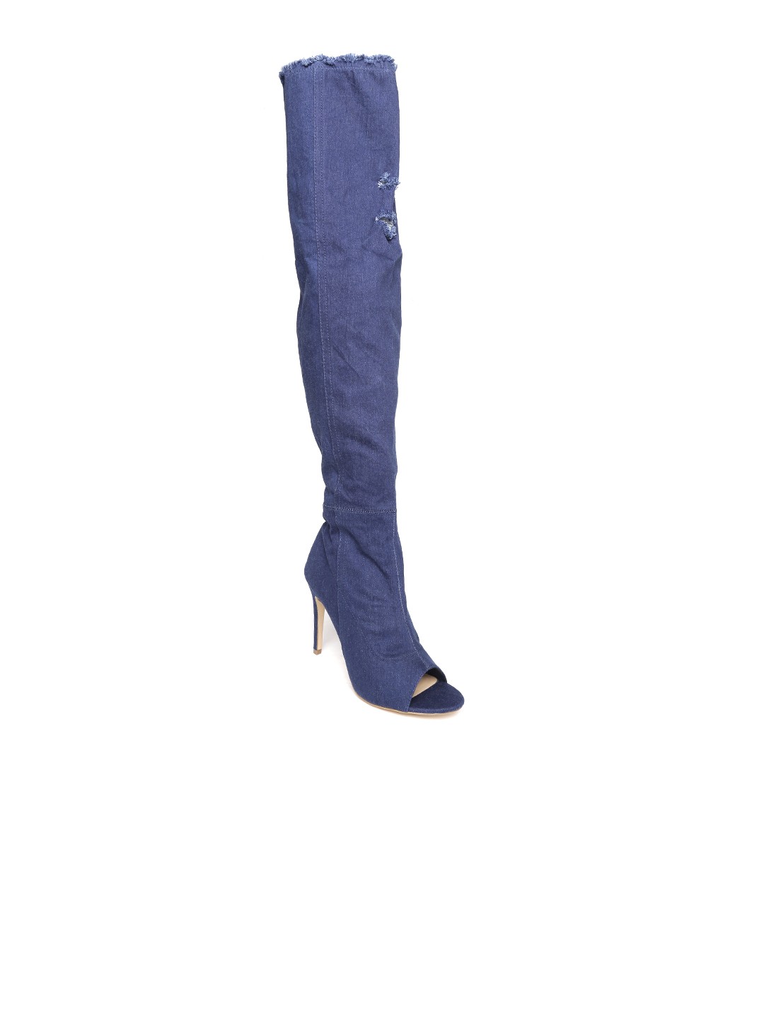 

FOREVER 21 Women Navy Blue Denim Heeled Boots