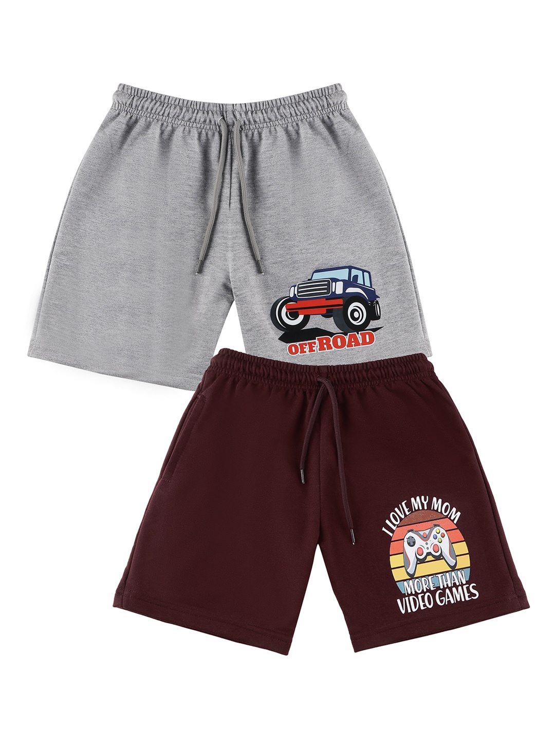 

Ninos Dreams Boys Pack of 2 Graphic Printed Cotton Shorts, Grey