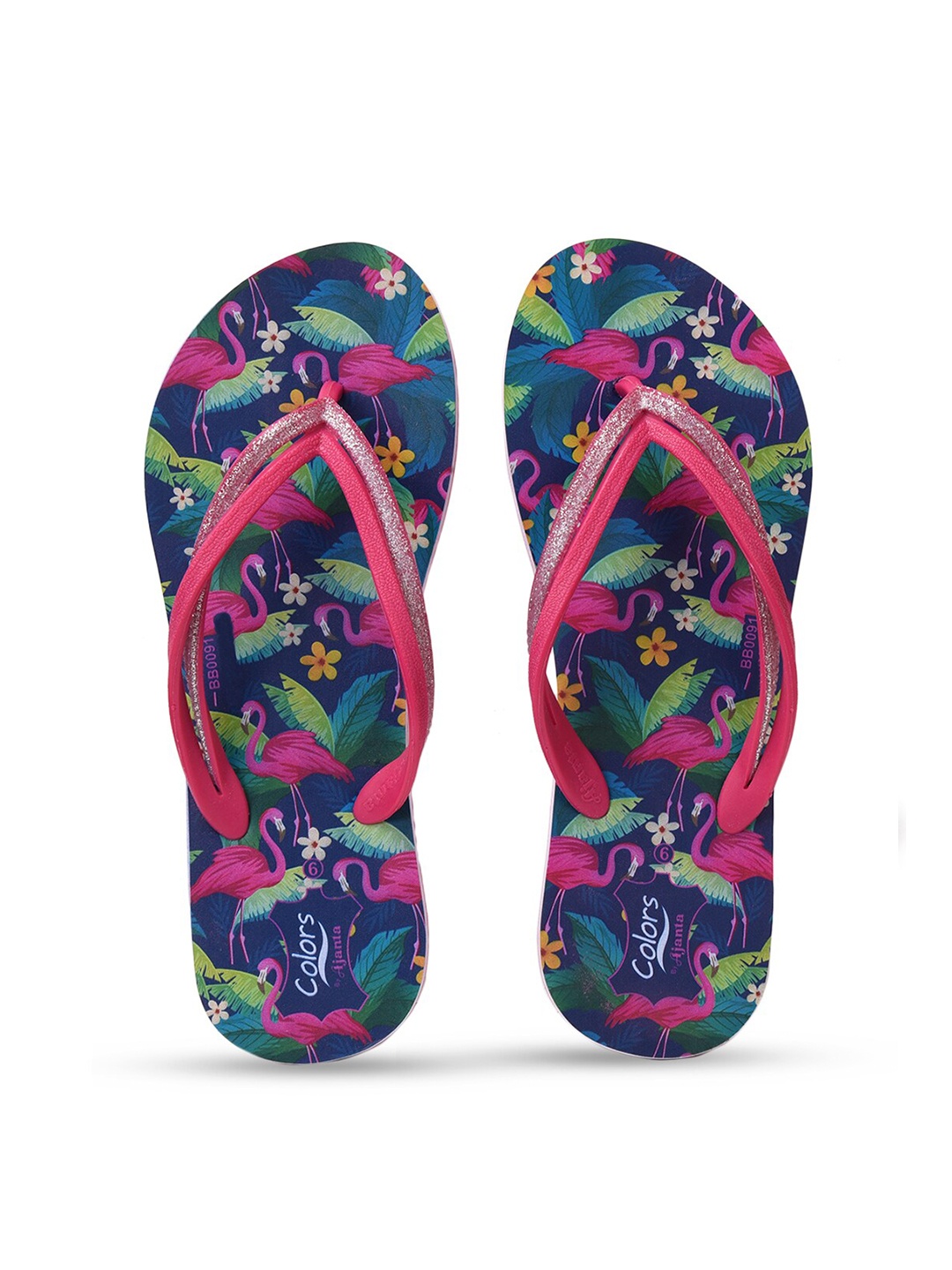 

Ajanta Women Printed Thong Flip-Flops With Glittery Detail, Blue