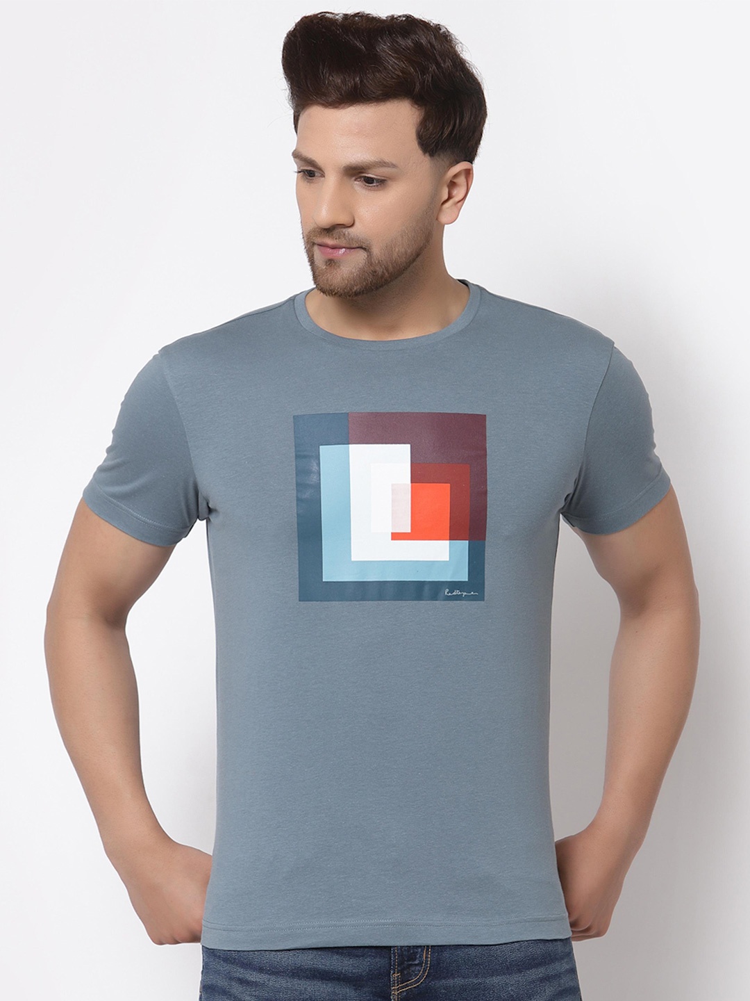 

Red Tape Geometric Printed Pure Cotton T-shirt, Blue