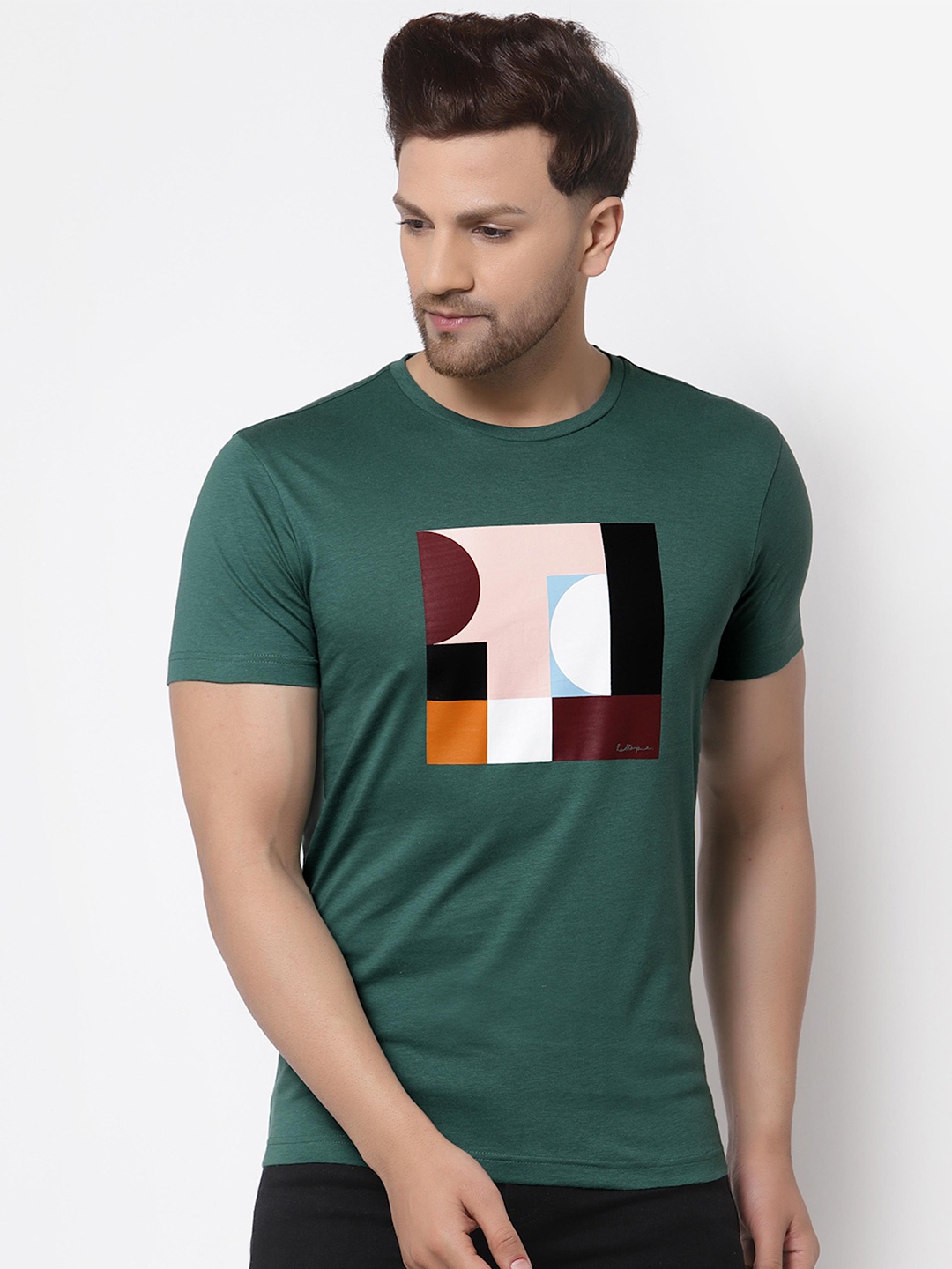 

Red Tape Geometric Printed Pure Cotton T-shirt, Green