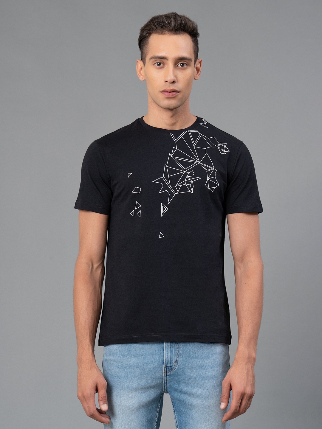 

Red Tape Geometric Printed Pure Cotton T-shirt, Black