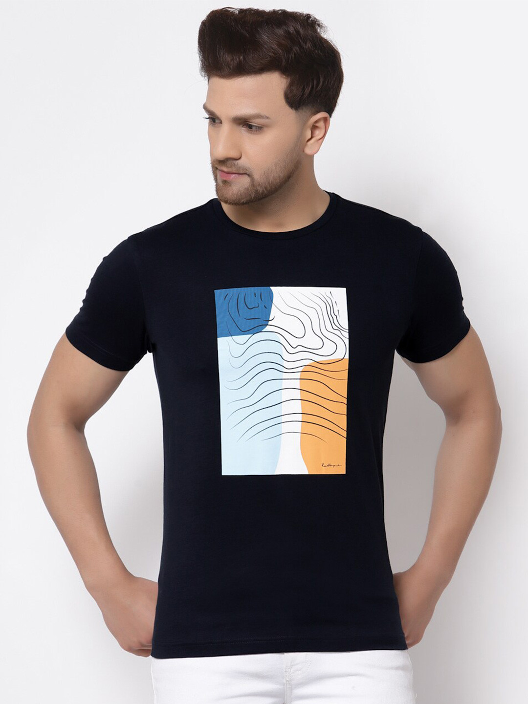 

Red Tape Graphic Printed Pure Cotton T-shirt, Navy blue