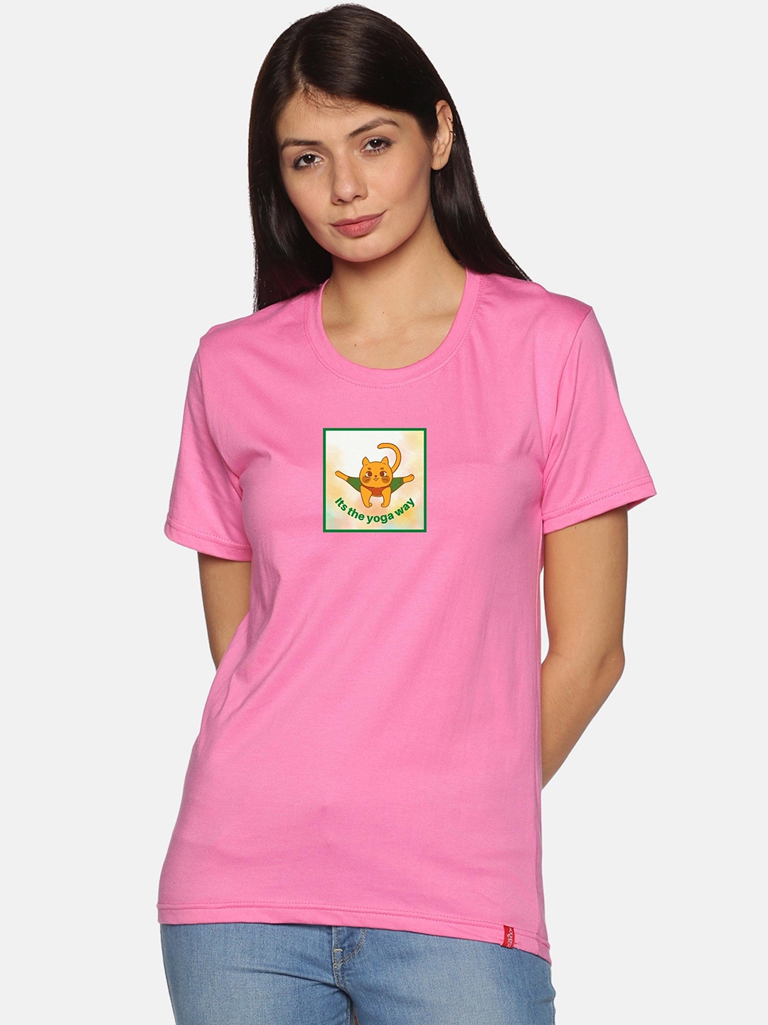 

NOT YET by us Graphic Printed Round Neck Cotton T-shirt, Pink