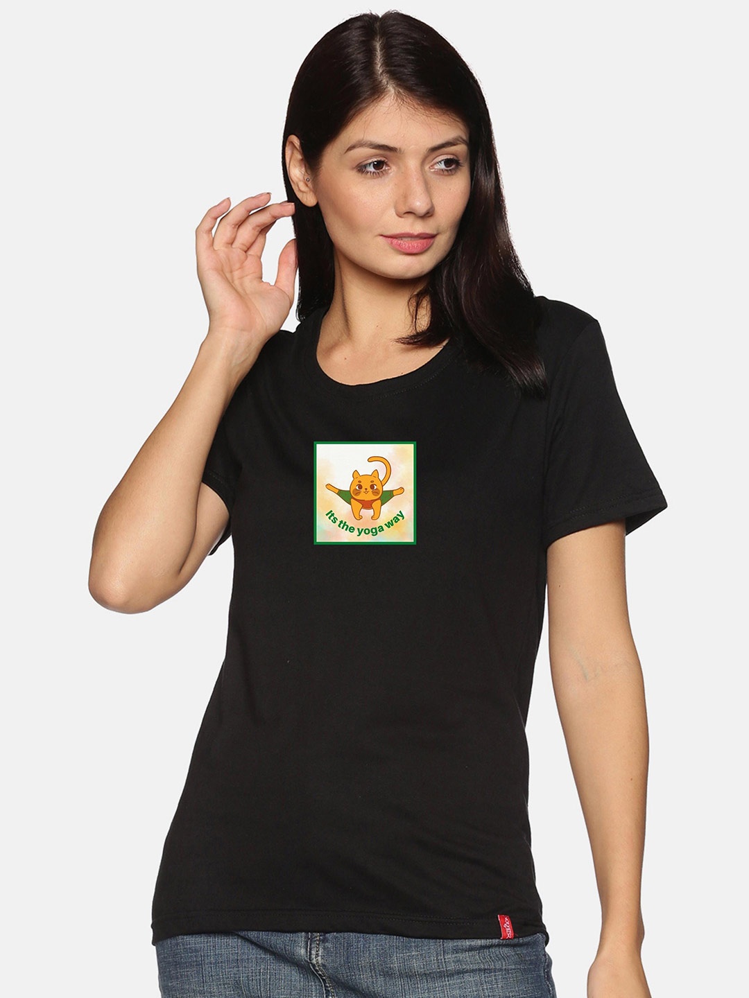 

NOT YET by us Graphic Printed Cotton T-shirt, Black