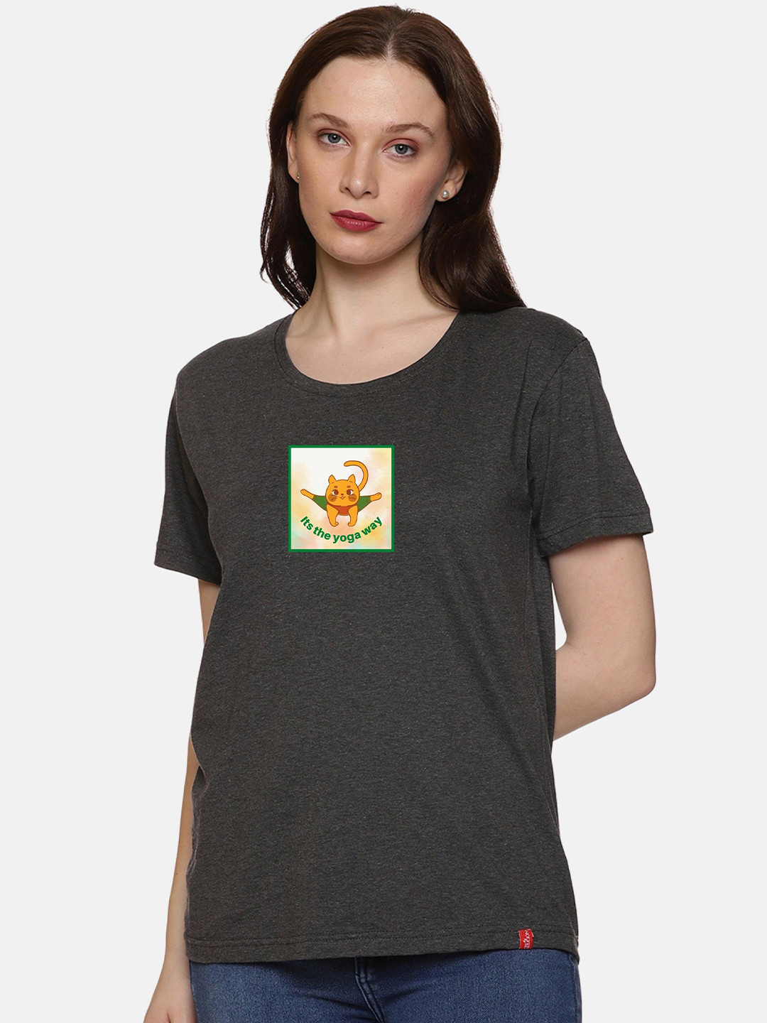 

NOT YET by us Graphic Printed Round Neck Cotton T-shirt, Grey