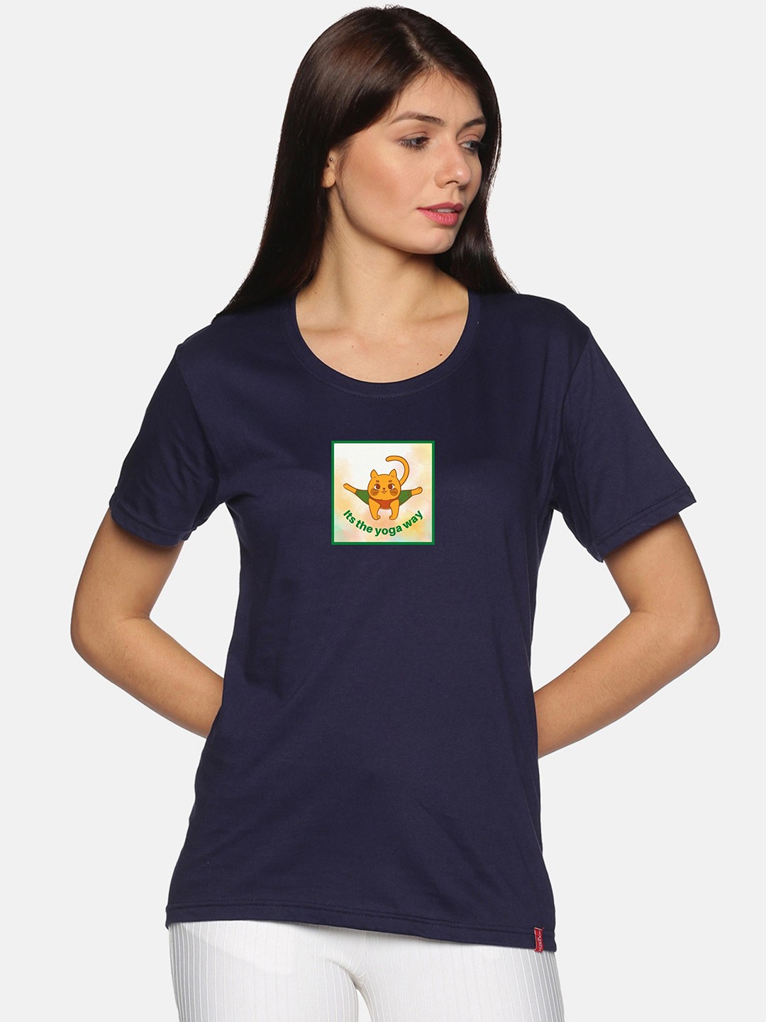 

NOT YET by us Graphic Printed Round Neck Cotton T-shirt, Navy blue