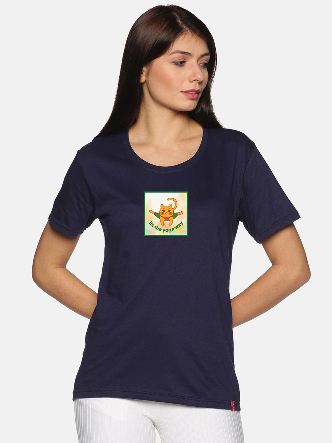 

NOT YET by us Graphic Printed Round Neck Cotton T-shirt, Navy blue