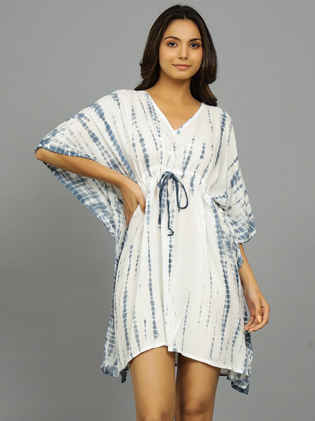 

HANDICRAFT PALACE Tie And Dye Printed Kaftan Nightdress, Grey