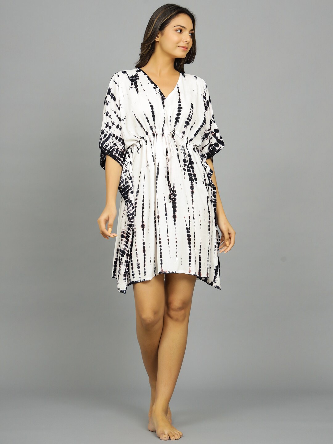 

HANDICRAFT PALACE Tie & Dye Printed Kaftan Nightdress, Black
